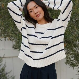 Jenni Kayne Chloe Crewneck Sweater in  Ivory - Navy Stripe size XXS